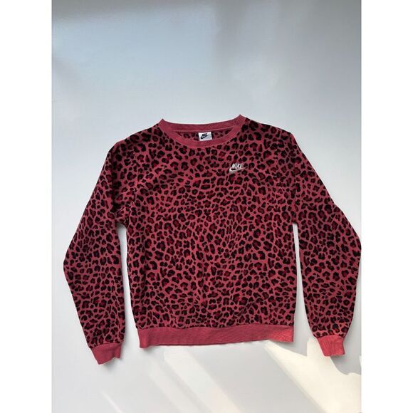 Nike Women's Sportwear Leopard‎ Pink Pullover  Fleece Crewneck Sweater Size XS - Picture 1 of 5